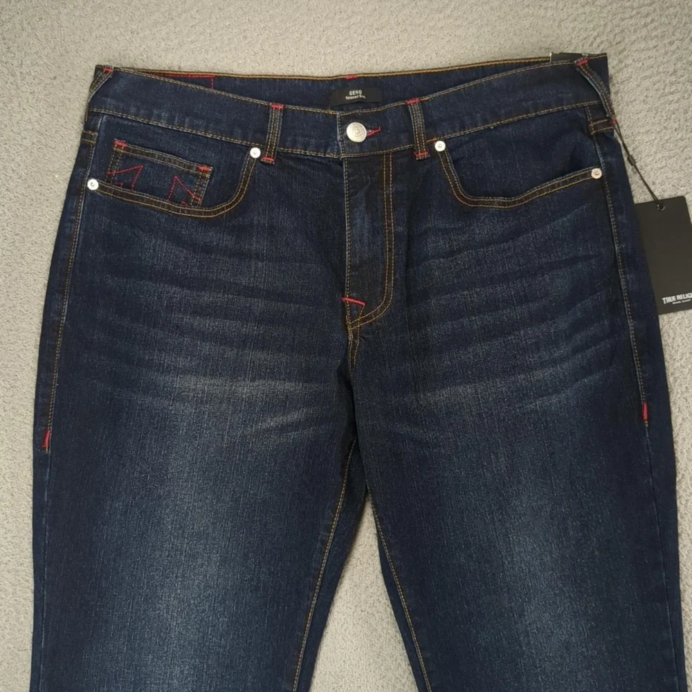 True Religion Geno SN Slim Jeans Mens 36x32 Dark Wash Straight Stretch Denim NWT